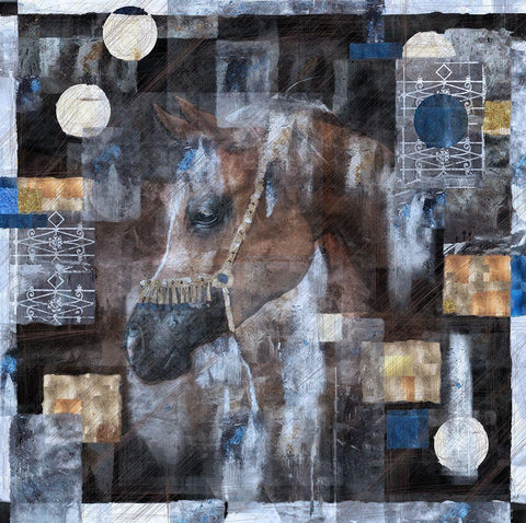 Horse and Silver Foil White Modern Wood Framed Art Print with Double Matting by Wiley, Marta