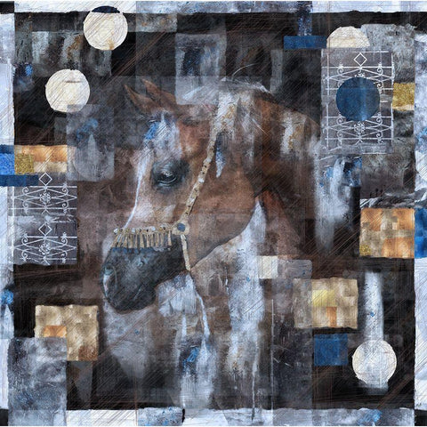 Horse and Silver Foil Black Modern Wood Framed Art Print with Double Matting by Wiley, Marta