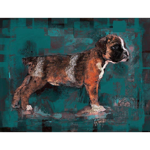 Teal Pup Gold Ornate Wood Framed Art Print with Double Matting by Wiley, Marta