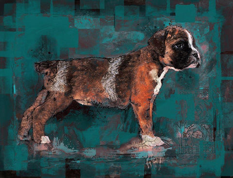 Teal Pup White Modern Wood Framed Art Print with Double Matting by Wiley, Marta