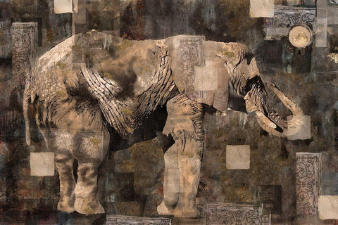 Elephant Collage Sepia White Modern Wood Framed Art Print with Double Matting by Wiley, Marta