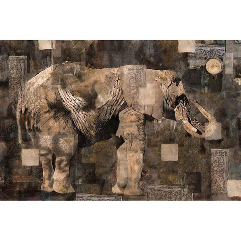 Elephant Collage Sepia White Modern Wood Framed Art Print by Wiley, Marta