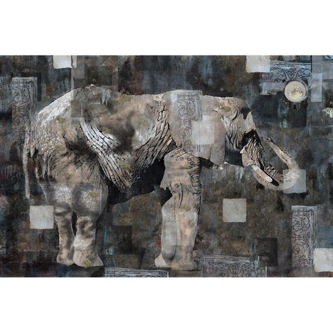 Elephant Collage Blue Black Modern Wood Framed Art Print with Double Matting by Wiley, Marta