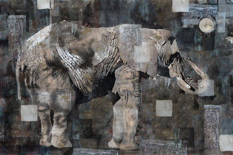 Elephant Collage Blue White Modern Wood Framed Art Print with Double Matting by Wiley, Marta