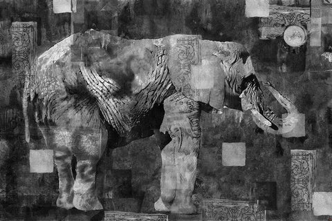 Elephant Collage Dark Black Ornate Wood Framed Art Print with Double Matting by Wiley, Marta