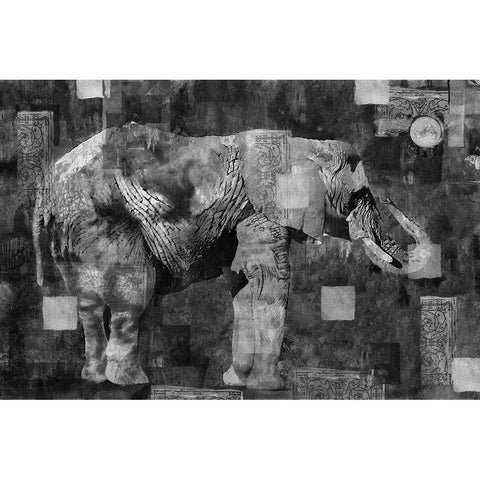 Elephant Collage Dark White Modern Wood Framed Art Print by Wiley, Marta