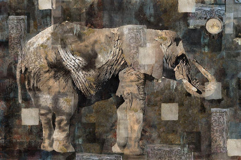 Elephant Collage Classic Black Ornate Wood Framed Art Print with Double Matting by Wiley, Marta