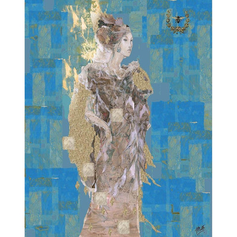 Queen Bee II blue Gold Ornate Wood Framed Art Print with Double Matting by Wiley, Marta