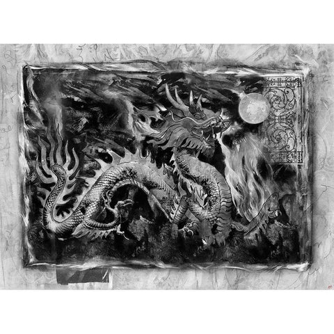 Dragon BandW I Black Modern Wood Framed Art Print with Double Matting by Wiley, Marta