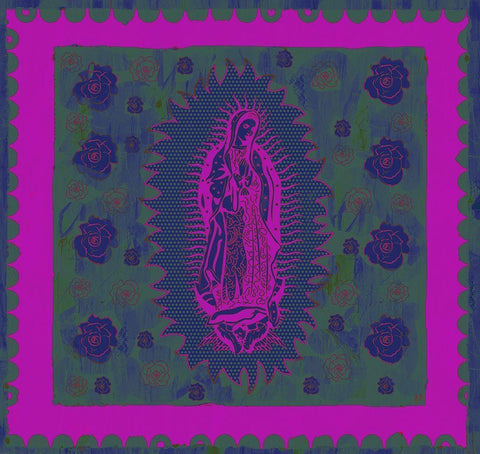 Virgin Mary Pink and Purple Black Ornate Wood Framed Art Print with Double Matting by Wiley, Marta