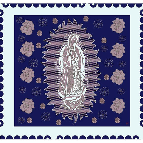 Virgin Mary Blue and White Black Modern Wood Framed Art Print by Wiley, Marta
