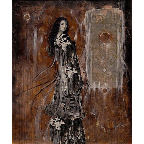 Sepia Geisha Black Modern Wood Framed Art Print by Wiley, Marta