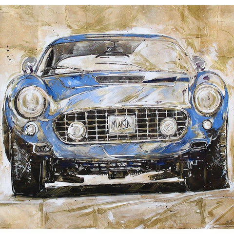 Blue Car Black Modern Wood Framed Art Print with Double Matting by Wiley, Marta