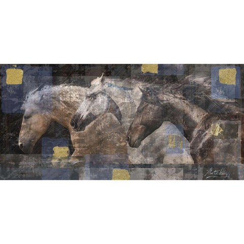 Horse Silk Screen Gold Ornate Wood Framed Art Print with Double Matting by Wiley, Marta