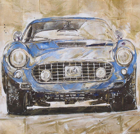 Blue Car light White Modern Wood Framed Art Print with Double Matting by Wiley, Marta