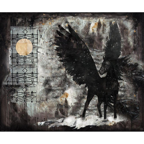 Black Pegasus White Modern Wood Framed Art Print by Wiley, Marta