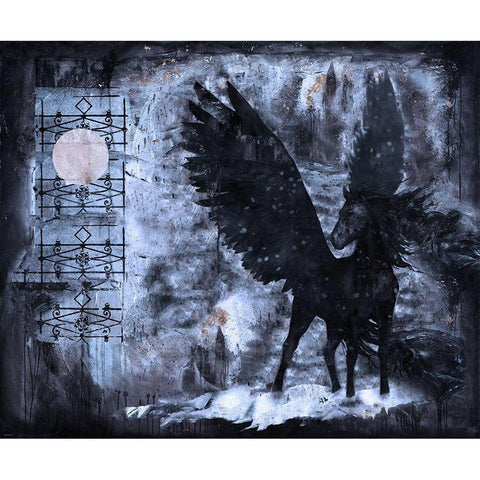 Black Pegasus Blue White Modern Wood Framed Art Print by Wiley, Marta