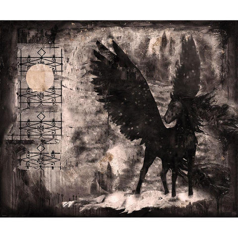 Black Pegasus Sepia White Modern Wood Framed Art Print by Wiley, Marta