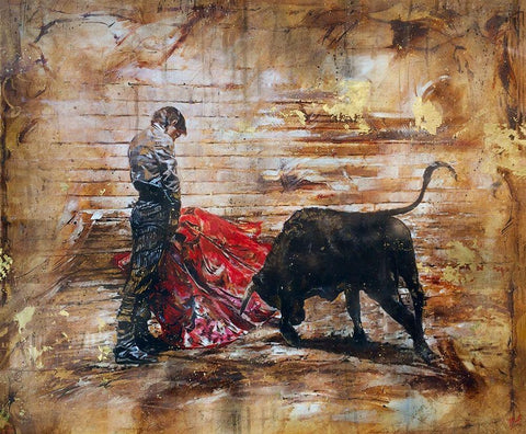 Bull Fighter light Black Ornate Wood Framed Art Print with Double Matting by Wiley, Marta