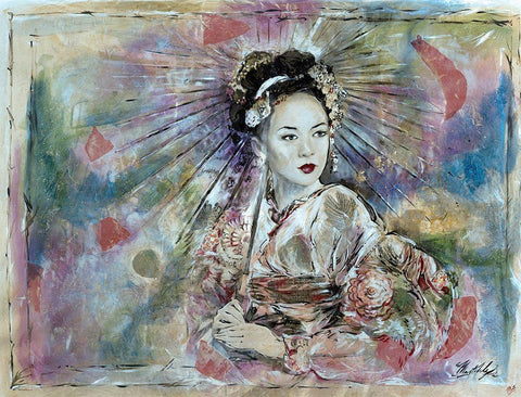 Geisha- Light White Modern Wood Framed Art Print with Double Matting by Wiley, Marta