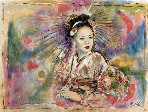 Geisha- Dark White Modern Wood Framed Art Print with Double Matting by Wiley, Marta