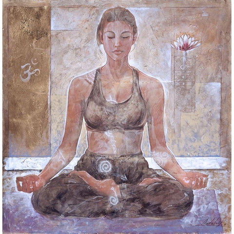 Yoga I- Light Gold Ornate Wood Framed Art Print with Double Matting by Wiley, Marta