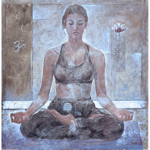 Yoga I- Sepia Gold Ornate Wood Framed Art Print with Double Matting by Wiley, Marta