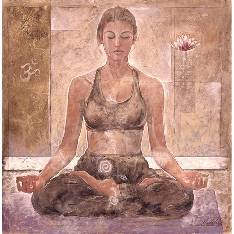 Yoga I-Blue Gold Ornate Wood Framed Art Print with Double Matting by Wiley, Marta