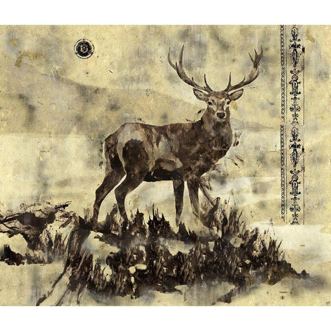 Stag I- Light Gold Ornate Wood Framed Art Print with Double Matting by Wiley, Marta