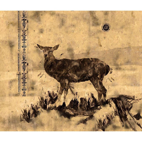 Deer Black Modern Wood Framed Art Print with Double Matting by Wiley, Marta