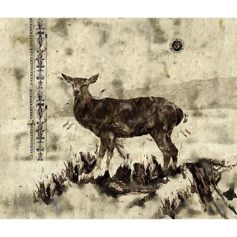 Deer- Beige Black Modern Wood Framed Art Print with Double Matting by Wiley, Marta