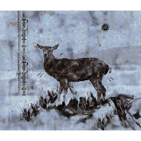 Deer-Blue Black Modern Wood Framed Art Print with Double Matting by Wiley, Marta