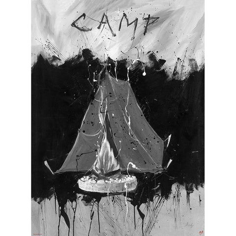 Camping BandW Black Modern Wood Framed Art Print with Double Matting by Wiley, Marta