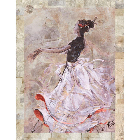 Dancer On Linen Red Trim Gold Ornate Wood Framed Art Print with Double Matting by Wiley, Marta