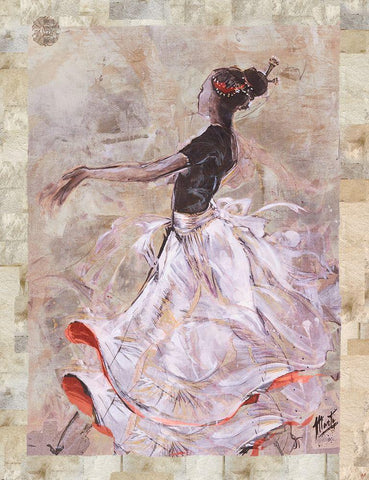 Dancer On Linen Red Trim Black Ornate Wood Framed Art Print with Double Matting by Wiley, Marta