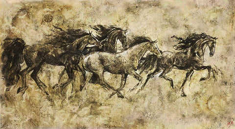 Horses Running I White Modern Wood Framed Art Print with Double Matting by Wiley, Marta