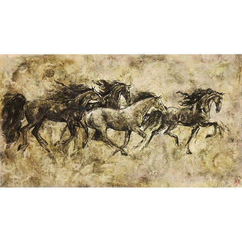 Horses Running I Black Modern Wood Framed Art Print with Double Matting by Wiley, Marta