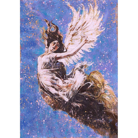 Blue Angel Falling I Black Modern Wood Framed Art Print with Double Matting by Wiley, Marta