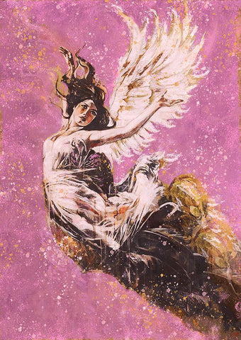 Pink Angel Falling II White Modern Wood Framed Art Print with Double Matting by Wiley, Marta