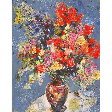 Red And Blue Floral Black Modern Wood Framed Art Print with Double Matting by Wiley, Marta