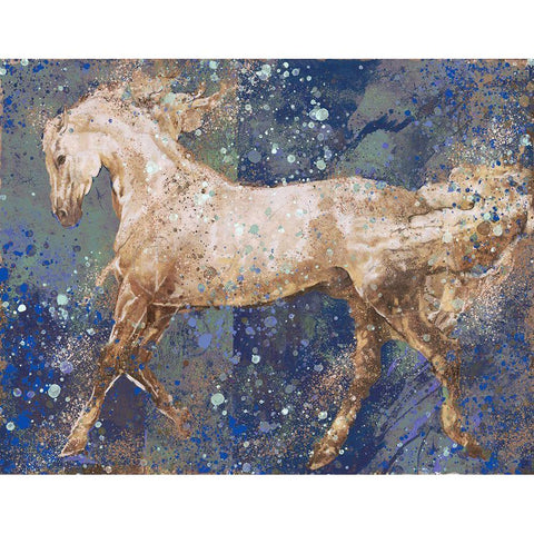 Fibonacci Blue Horse Gold Ornate Wood Framed Art Print with Double Matting by Wiley, Marta