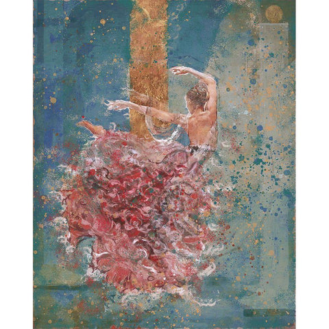 Temple Dancer blue Gold Ornate Wood Framed Art Print with Double Matting by Wiley, Marta