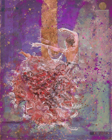 Temple dancer purple pink White Modern Wood Framed Art Print with Double Matting by Wiley, Marta