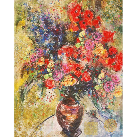 Red And Organge Floral Gold Ornate Wood Framed Art Print with Double Matting by Wiley, Marta