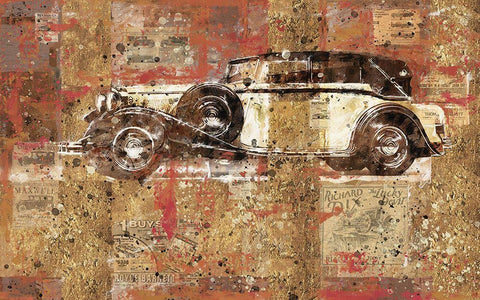 Vintage White Car Black Ornate Wood Framed Art Print with Double Matting by Wiley, Marta