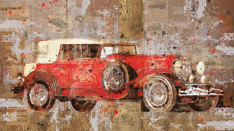 Vintage Red Car White Modern Wood Framed Art Print with Double Matting by Wiley, Marta