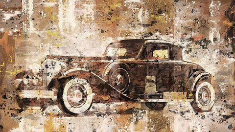 Vintage Black Car Black Ornate Wood Framed Art Print with Double Matting by Wiley, Marta