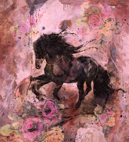 Gallop Pink Black Ornate Wood Framed Art Print with Double Matting by Wiley, Marta