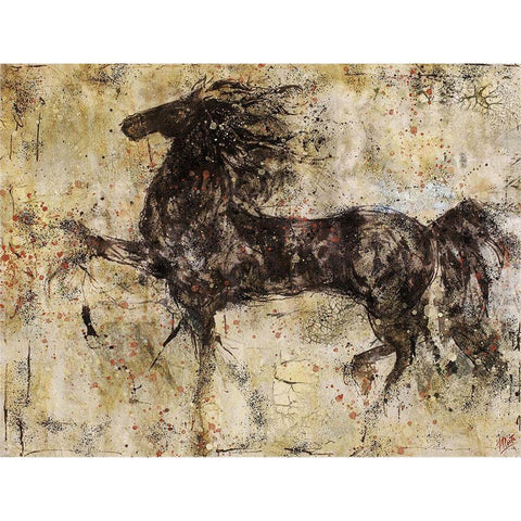 Horse And Crackle White Modern Wood Framed Art Print by Wiley, Marta