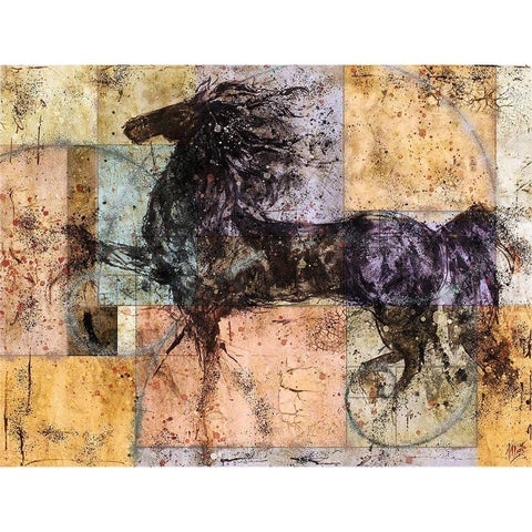 Horse And Squares Black Modern Wood Framed Art Print with Double Matting by Wiley, Marta